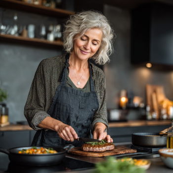 Активна літня пара на прогулянці в парку з корзиною здорових продуктів